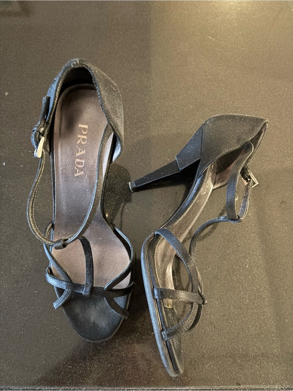 Prada Black Strappy Leather Heels with Buckle - Picture 2 of 4